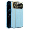 For iPhone 12 Pro Max Electroplating Litchi Grain Large Window Phone Case(Blue)