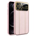 For iPhone 12 Pro Electroplating Litchi Grain Large Window Phone Case(Pink)