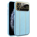 For iPhone 11 Pro Max Electroplating Litchi Grain Large Window Phone Case(Blue)
