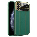 For iPhone 11 Pro Max Electroplating Litchi Grain Large Window Phone Case(Green)