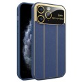 For iPhone 11 Pro Max Electroplating Litchi Grain Large Window Phone Case(Dark Blue)