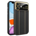 For iPhone 11 Electroplating Litchi Grain Large Window Phone Case(Black)