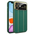For iPhone 11 Electroplating Litchi Grain Large Window Phone Case(Green)