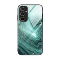 For Samsung Galaxy A35 5G Marble Pattern Glass Protective Phone Case(Water Waves)