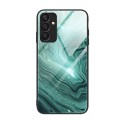 For Samsung Galaxy A25 5G Marble Pattern Glass Protective Phone Case(Water Waves)