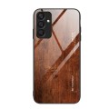For Samsung Galaxy A25 5G Wood Grain Glass Phone Case(Dark Brown)