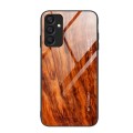 For Samsung Galaxy A25 5G Wood Grain Glass Phone Case(Light Brown)