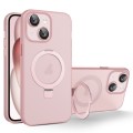 For iPhone 15 MagSafe Holder PC Hybrid TPU Phone Case(Pink)