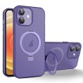 For iPhone 12 MagSafe Holder PC Hybrid TPU Phone Case(Deep Purple)