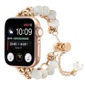 For Apple Watch SE 2023 44mm Pearl Chain Metal Bracelet Watch Band(White Gold)