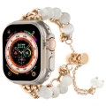For Apple Watch Ultra 2 49mm Pearl Chain Metal Bracelet Watch Band(White Gold)