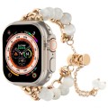 For Apple Watch Ultra 49mm Pearl Chain Metal Bracelet Watch Band(White Gold)