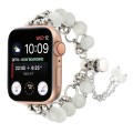 For Apple Watch Series 3 38mm Pearl Chain Metal Bracelet Watch Band(White Silver)