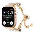 For Apple Watch SE 2023 40mm Pearl Round Zinc Alloy Chain Metal Watch Band(Gold)