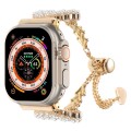 For Apple Watch Ultra 49mm Pearl Round Zinc Alloy Chain Metal Watch Band(Gold)