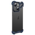 For iPhone 15 Plus Frameless Metal Corner Pad Phone Case with Lens Film(Blue)