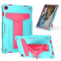 For Samsung Galaxy Tab A9+ T Holder Robot Silicone Hybrid PC Tablet Case(Mint Rose Red)