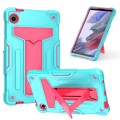 For Samsung Galaxy Tab A9 T Holder Robot Silicone Hybrid PC Tablet Case(Mint Rose Red)