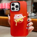 For iPhone 15 Pro Max New Year Lion Dance Plush Doll Phone Case(Lucky Cat)
