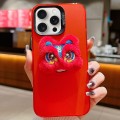 For iPhone 15 Pro New Year Lion Dance Plush Doll Phone Case(Red Back Red Lion)