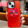 For iPhone 15 Plus New Year Lion Dance Plush Doll Phone Case(Red Back Red Lion)
