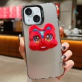 For iPhone 15 Plus New Year Lion Dance Plush Doll Phone Case(Grey Back Red Lion)
