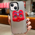 For iPhone 14 New Year Lion Dance Plush Doll Phone Case(Grey Back Red Lion)