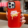 For iPhone 13 Pro Max New Year Lion Dance Plush Doll Phone Case(Lucky Cat)