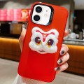 For iPhone 12 New Year Lion Dance Plush Doll Phone Case(Red Back White Lion)