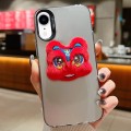 For iPhone XR New Year Lion Dance Plush Doll Phone Case(Grey Back Red Lion)
