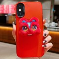 For iPhone XS Max New Year Lion Dance Plush Doll Phone Case(Red Back Red Lion)