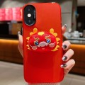 For iPhone XS Max New Year Lion Dance Plush Doll Phone Case(Dragon)