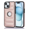 For iPhone 15 Plus Piano Key Hollow Cutout PU Phone Case(Rose Gold)