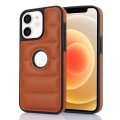 For iPhone 12 / 12 Pro Piano Key Hollow Cutout PU Phone Case(Brown)