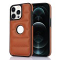 For iPhone 12 Pro Max Piano Key Hollow Cutout PU Phone Case(Brown)