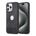 For iPhone 15 Pro Max Splicing Sewing Hollow Cutout PU Phone Case(Black)