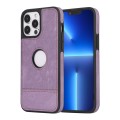 For iPhone 13 Pro Max Splicing Sewing Hollow Cutout PU Phone Case(Purple)