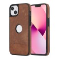 For iPhone 13 Splicing Sewing Hollow Cutout PU Phone Case(Brown)