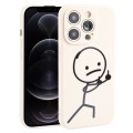 For iPhone 12 Pro Stickman Pattern Liquid Silicone Phone Case(White)