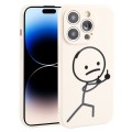 For iPhone 14 Pro Stickman Pattern Liquid Silicone Phone Case(White)