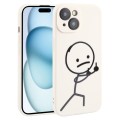 For iPhone 15 Plus Stickman Pattern Liquid Silicone Phone Case(White)