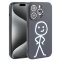 For iPhone 15 Pro Stickman Pattern Liquid Silicone Phone Case(Black)