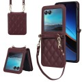 For Motorola Razr 40 Ultra Rhombic Texture Phone Case with Long & Short Lanyard(Wine Red)