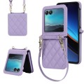 For Motorola Razr 40 Ultra Rhombic Texture Phone Case with Long & Short Lanyard(Light Purple)