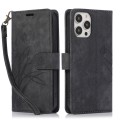 For iPhone 15 Pro Max Orchid Butterfly Embossed Leather Phone Case(Black)