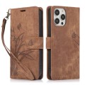 For iPhone 15 Pro Orchid Butterfly Embossed Leather Phone Case(Brown)