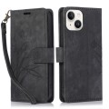For iPhone 15 Plus Orchid Butterfly Embossed Leather Phone Case(Black)