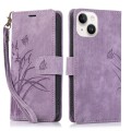 For iPhone 15 Plus Orchid Butterfly Embossed Leather Phone Case(Purple)