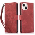 For iPhone 14 Orchid Butterfly Embossed Leather Phone Case(Red)