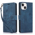 For iPhone 14 Plus Orchid Butterfly Embossed Leather Phone Case(Blue)